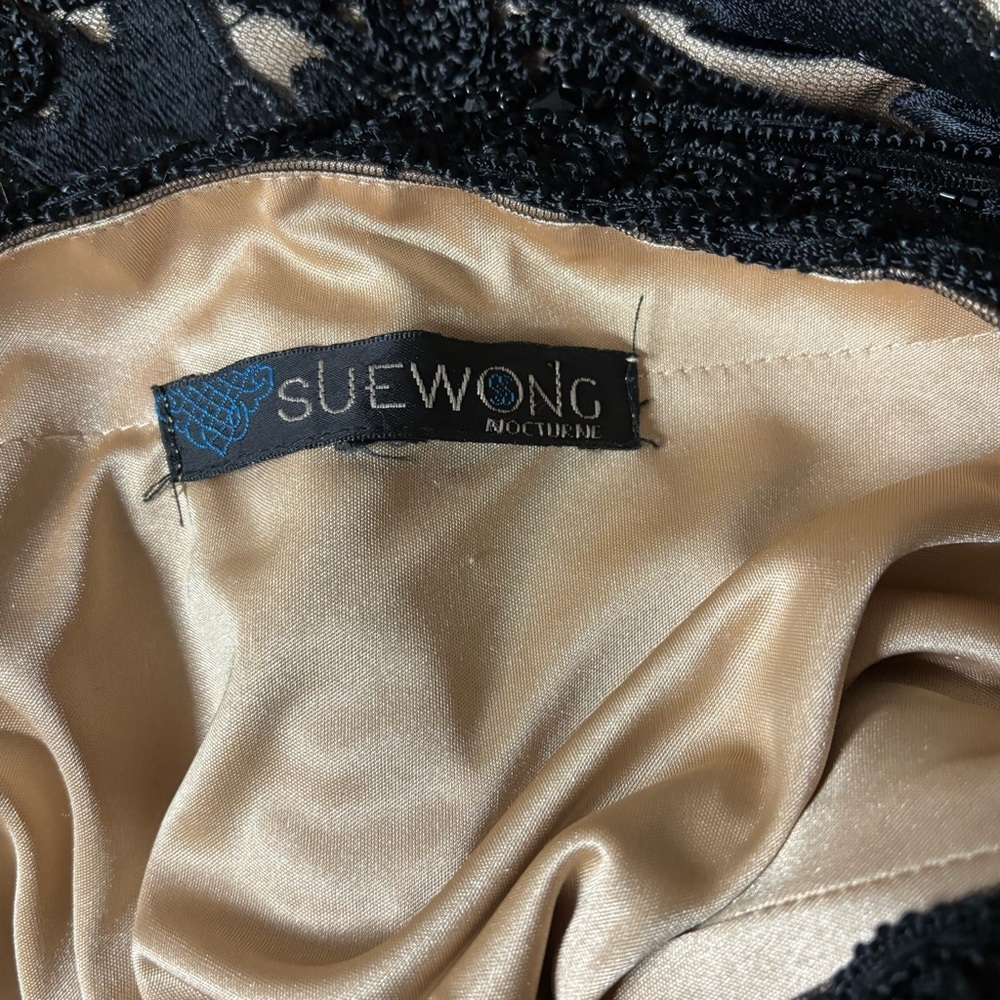 Vtg Sue Wong Black Lace Illusion Beaded Evening Cocktail Dress Sheer Back Small - Picture 9 of 12